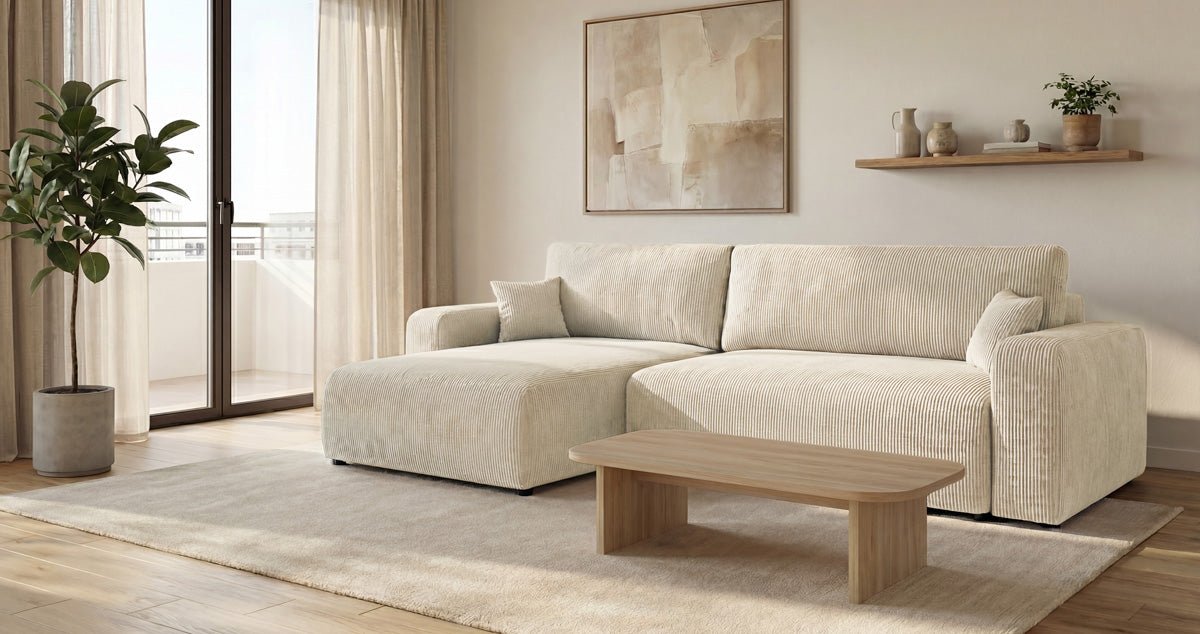 Canapé design Noma avec fonction couchage et rabattable en Côtelé
