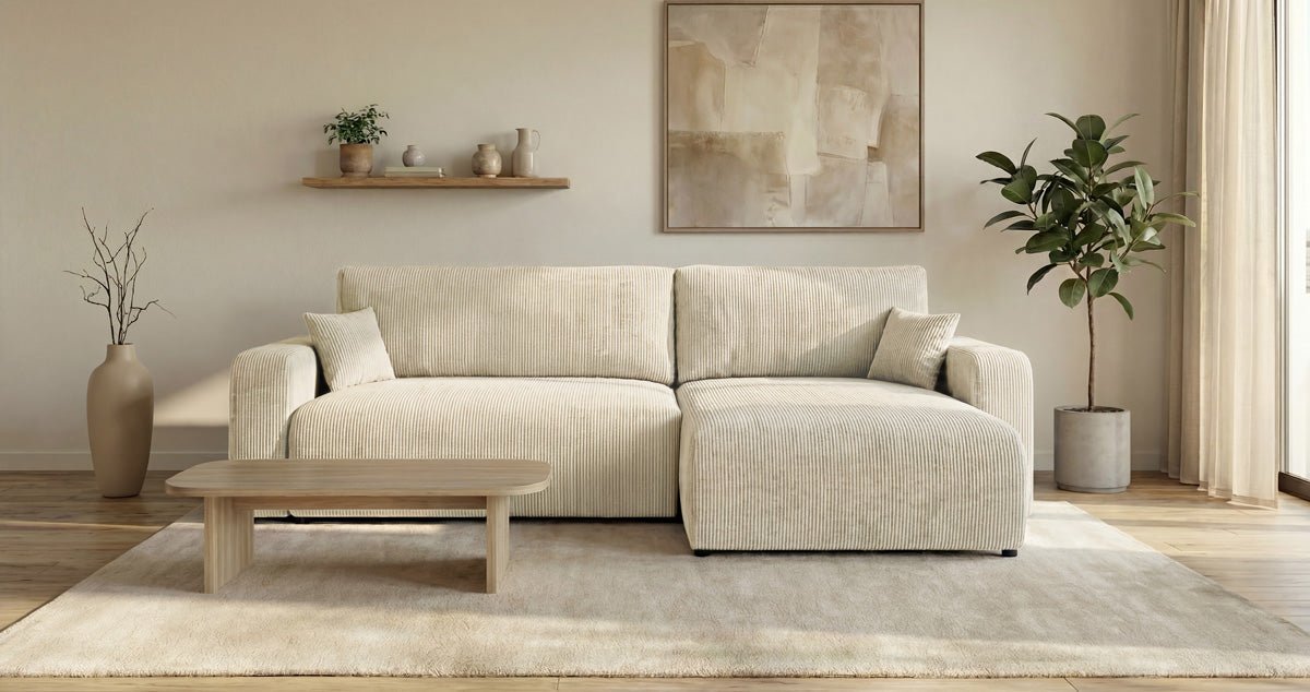 Canapé design Noma avec fonction couchage et rabattable en Côtelé