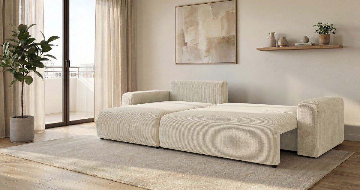 Canapé design Noma avec fonction couchage et rabattable en Côtelé