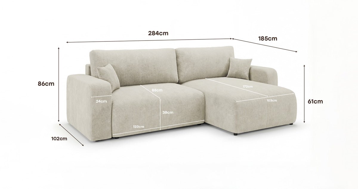 Canapé design Noma avec fonction couchage et rabattable en Côtelé