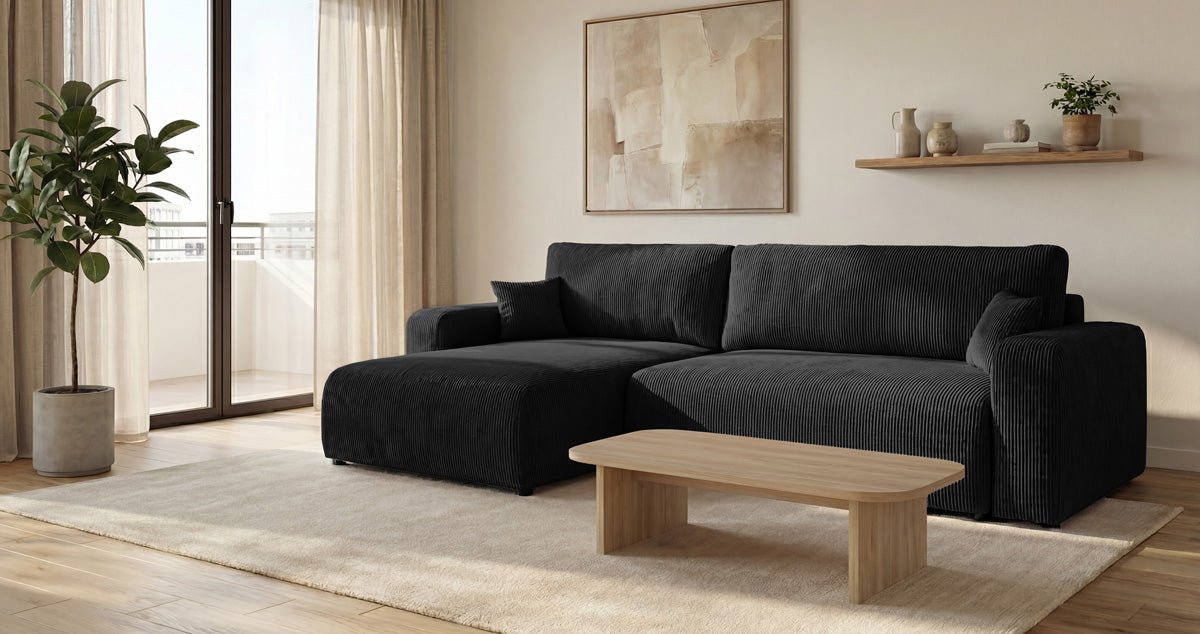 Canapé design Noma avec fonction couchage et rabattable en Côtelé