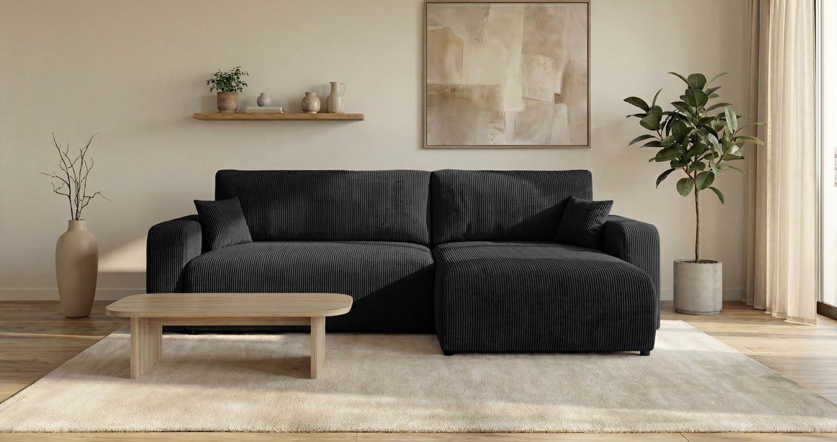 Canapé design Noma avec fonction couchage et rabattable en Côtelé