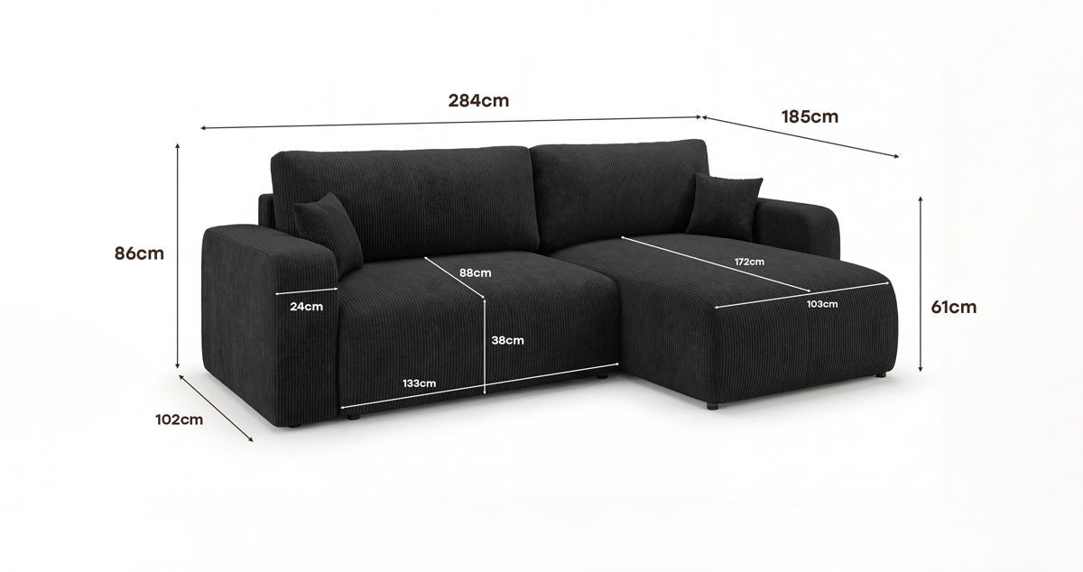 Canapé design Noma avec fonction couchage et rabattable en Côtelé