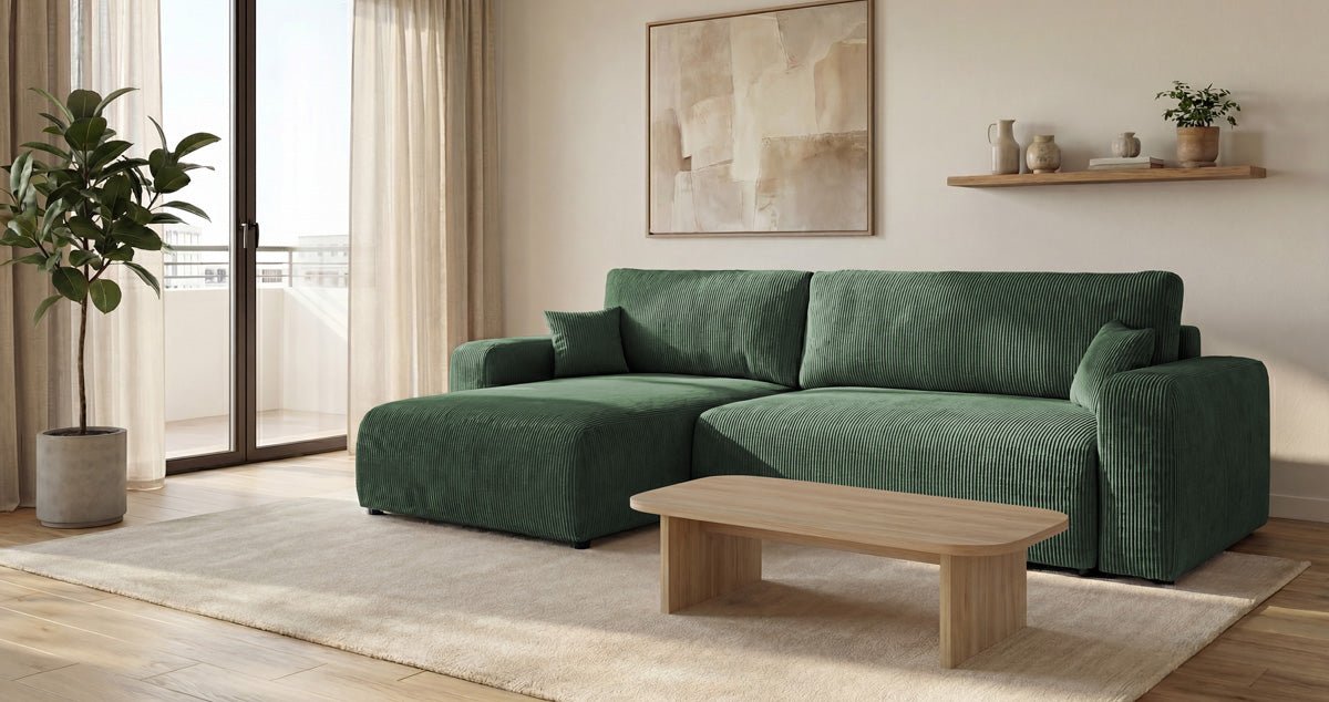 Canapé design Noma avec fonction couchage et rabattable en Côtelé