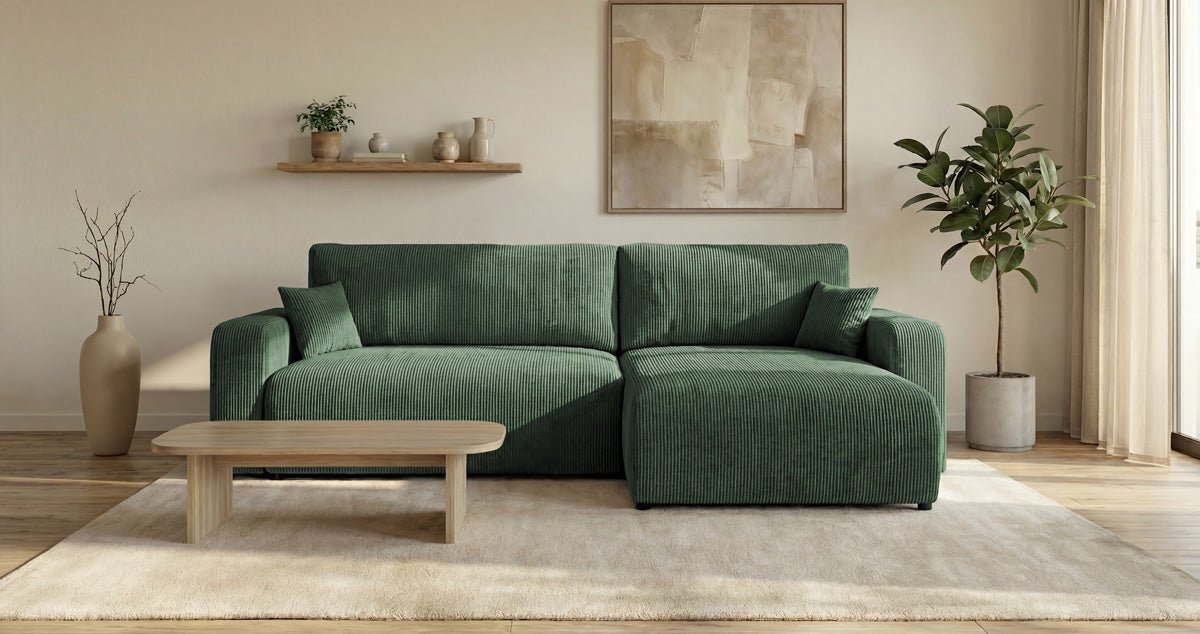 Canapé design Noma avec fonction couchage et rabattable en Côtelé