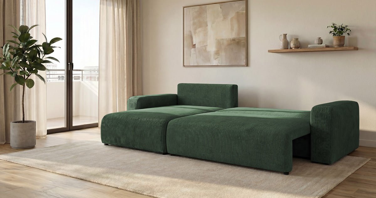Canapé design Noma avec fonction couchage et rabattable en Côtelé