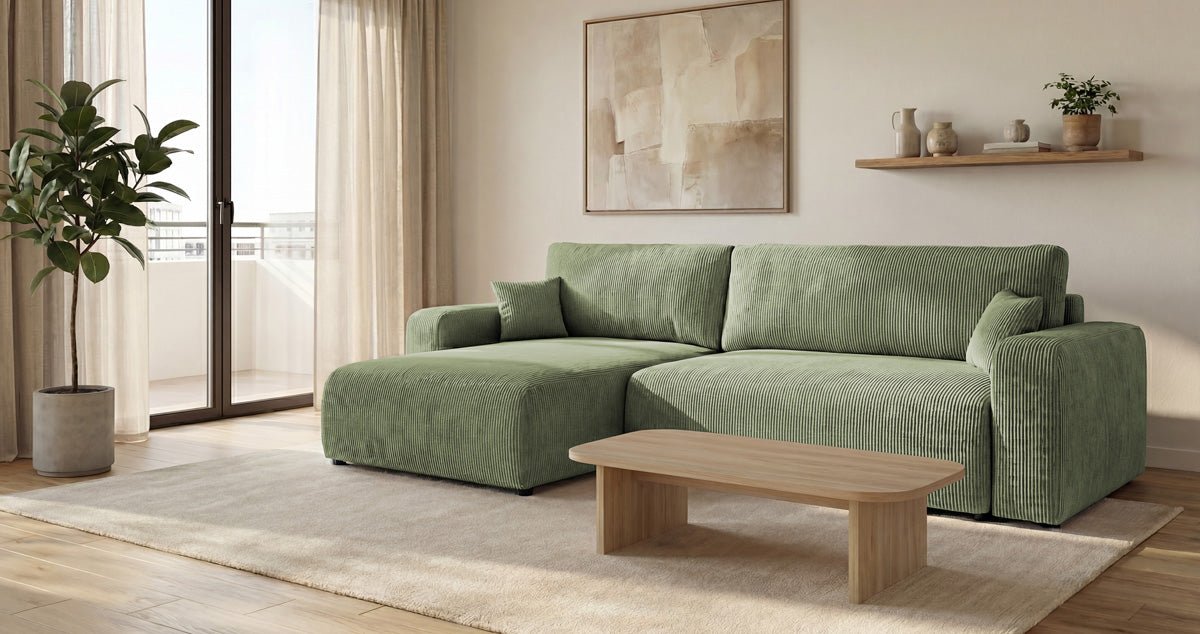 Canapé design Noma avec fonction couchage et rabattable en Côtelé