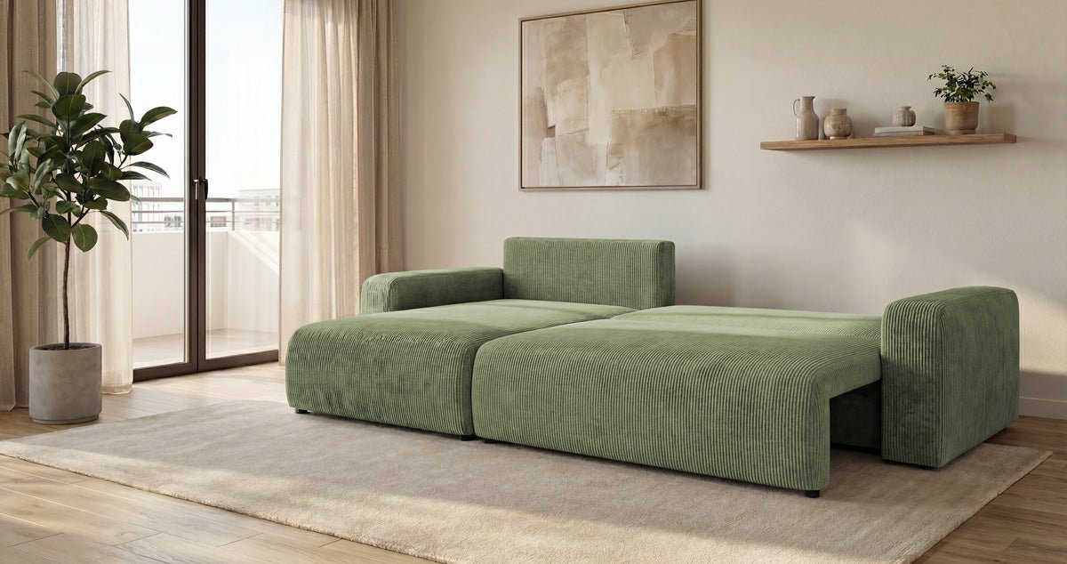 Canapé design Noma avec fonction couchage et rabattable en Côtelé