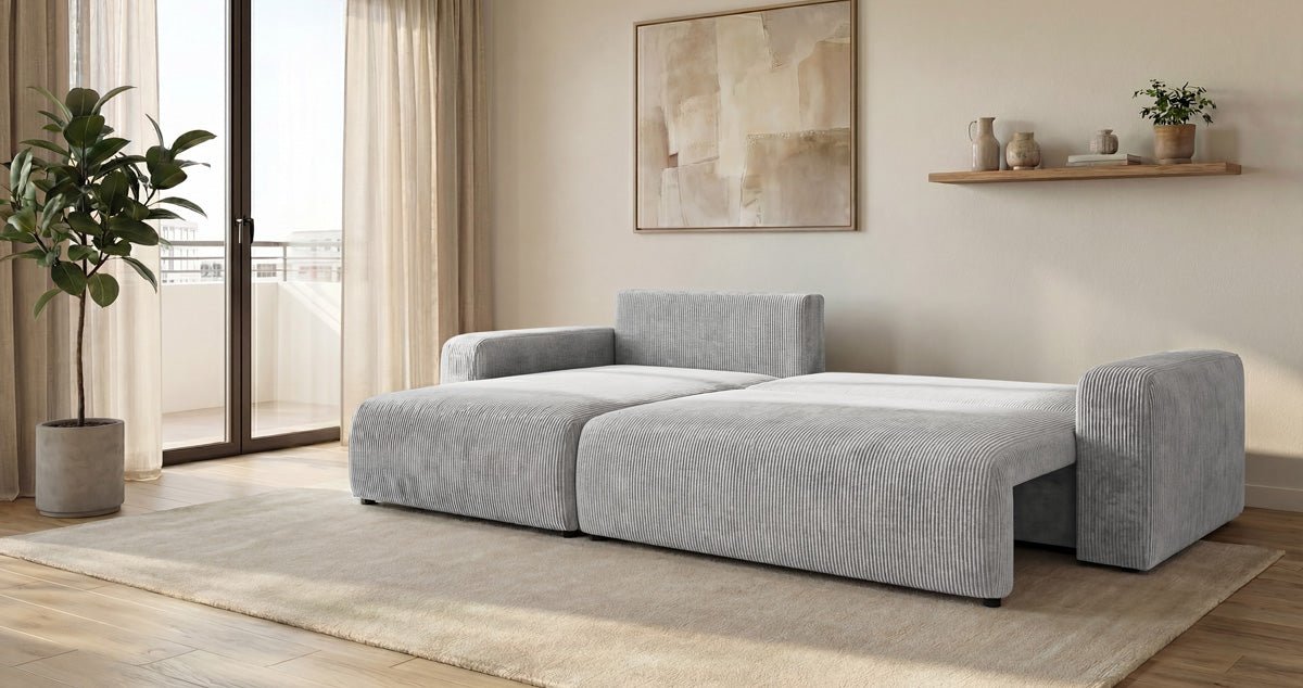 Canapé design Noma avec fonction couchage et rabattable en Côtelé