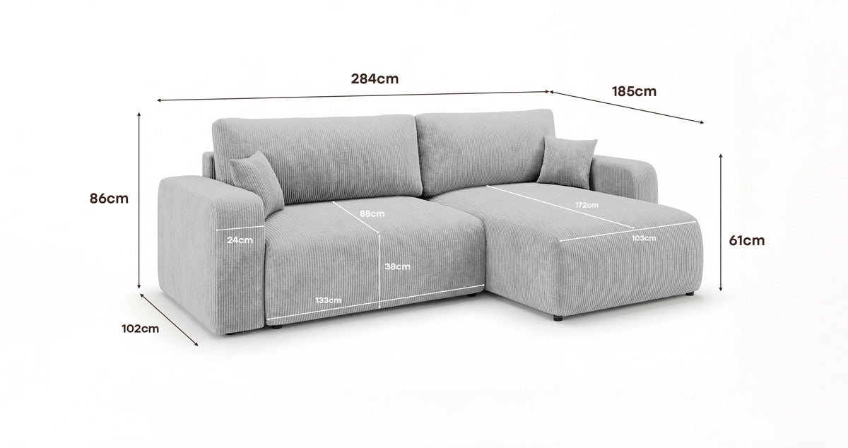 Canapé design Noma avec fonction couchage et rabattable en Côtelé