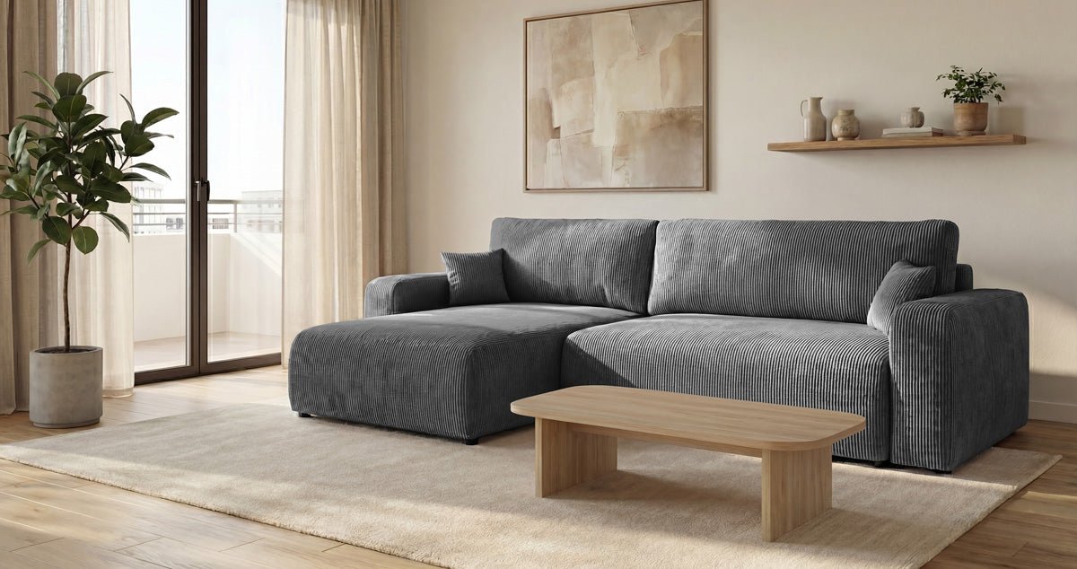 Canapé design Noma avec fonction couchage et rabattable en Côtelé