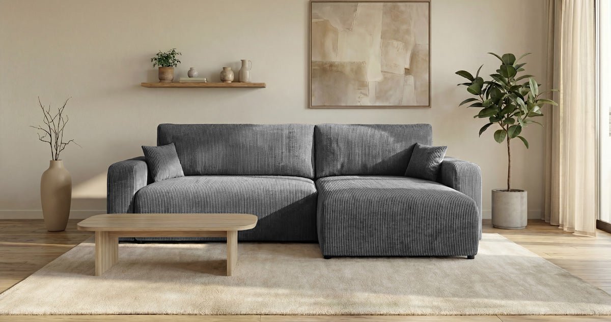 Canapé design Noma avec fonction couchage et rabattable en Côtelé