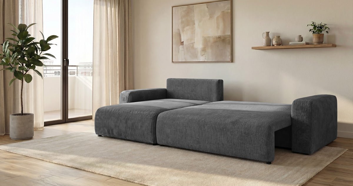 Canapé design Noma avec fonction couchage et rabattable en Côtelé