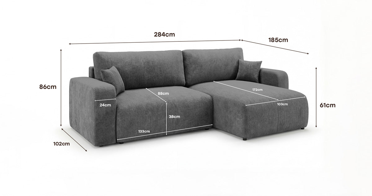 Canapé design Noma avec fonction couchage et rabattable en Côtelé
