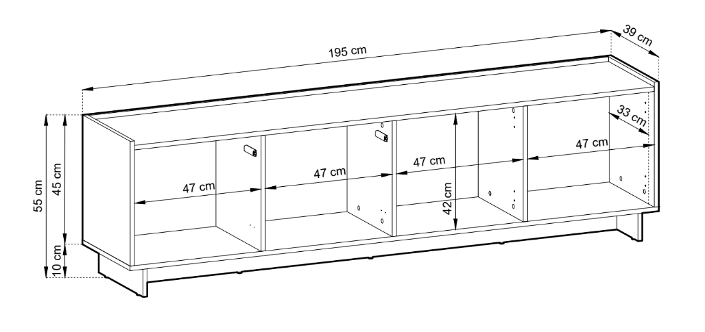 Meuble TV bas design Kiyora 195 cm