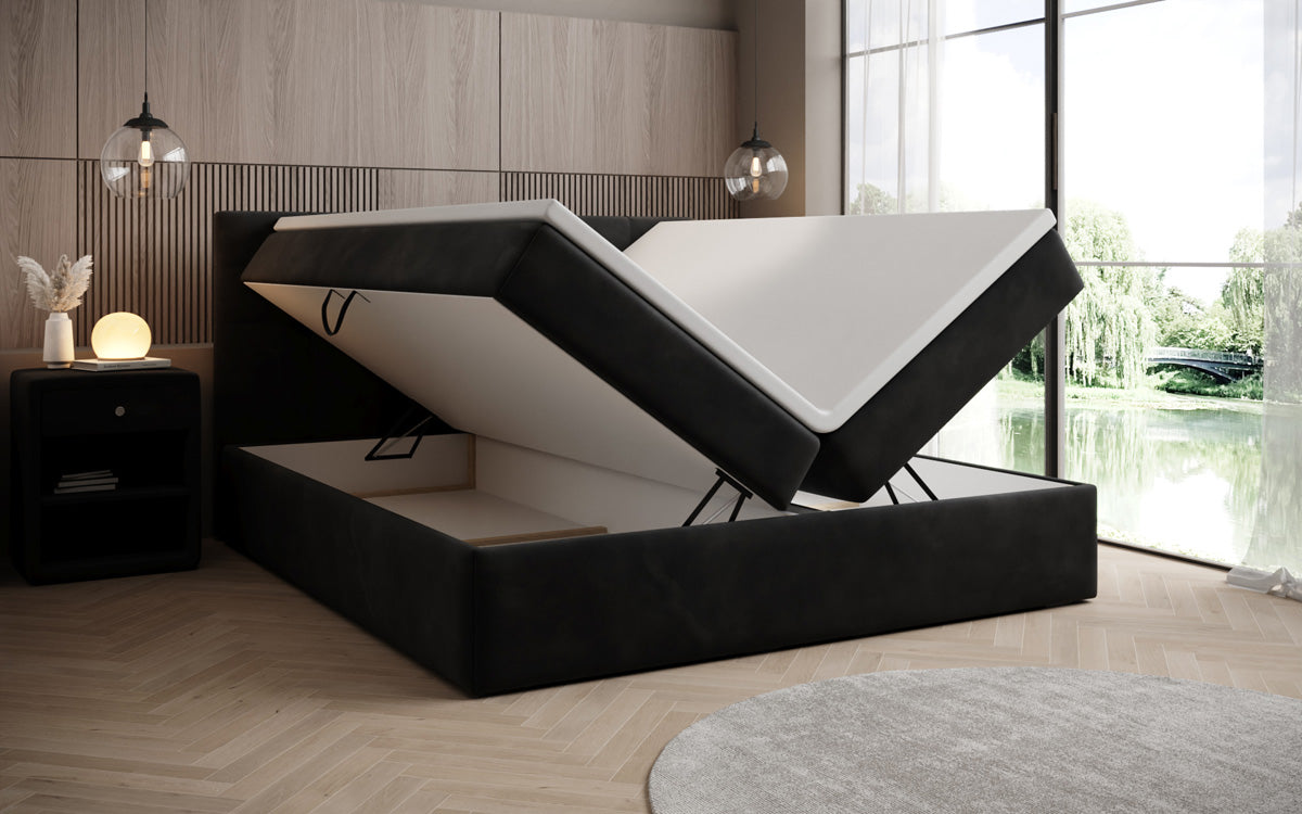 Lit boxspring Lux en Velours avec rangement