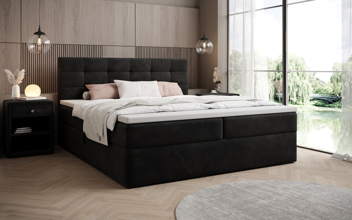 Lit boxspring Lux en Velours avec rangement