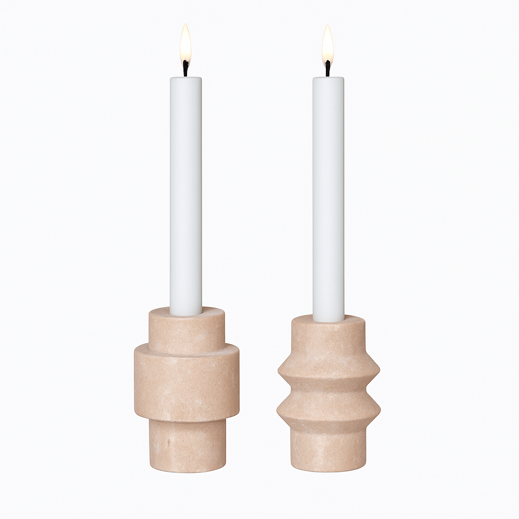 Ensemble de porte-bougies "Traverno Duo" – design en pierre naturelle en travertin