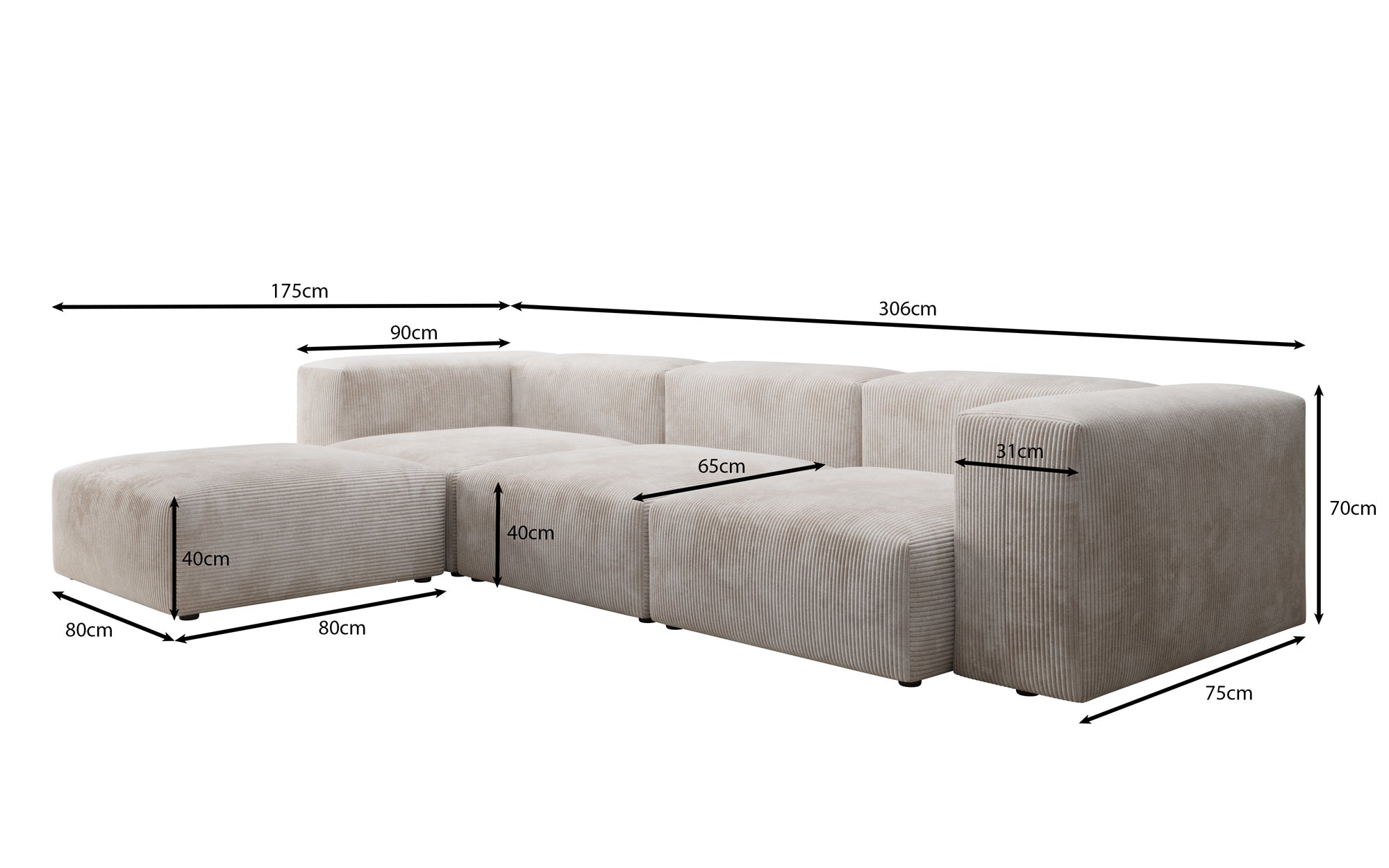 Canapé d'angle design Snug en Côtelé