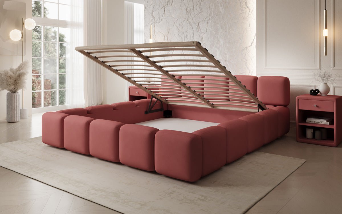 Lit rembourré design Giulia en Tissu avec espace de rangement
