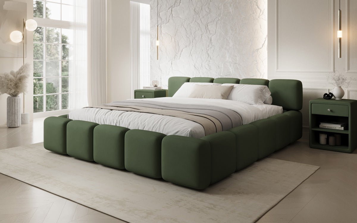 Lit rembourré design Giulia en Tissu avec espace de rangement