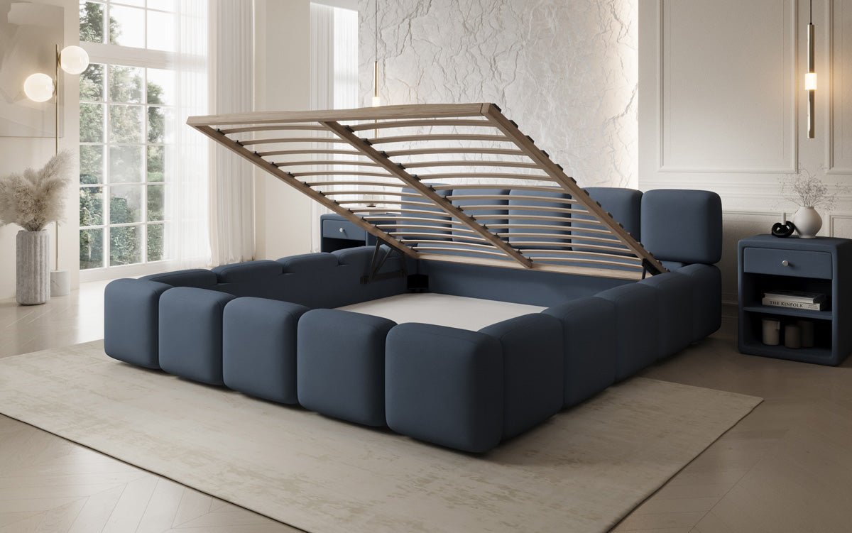 Lit rembourré design Giulia en Tissu avec espace de rangement
