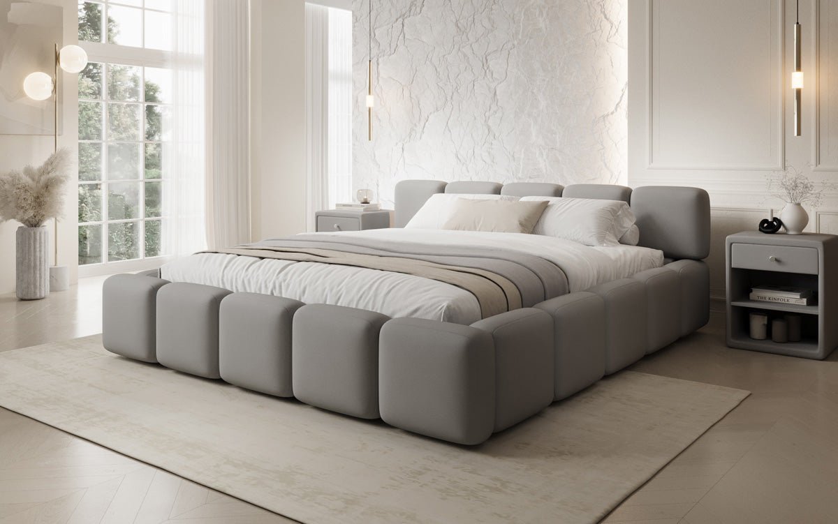 Lit rembourré design Giulia en Tissu avec espace de rangement