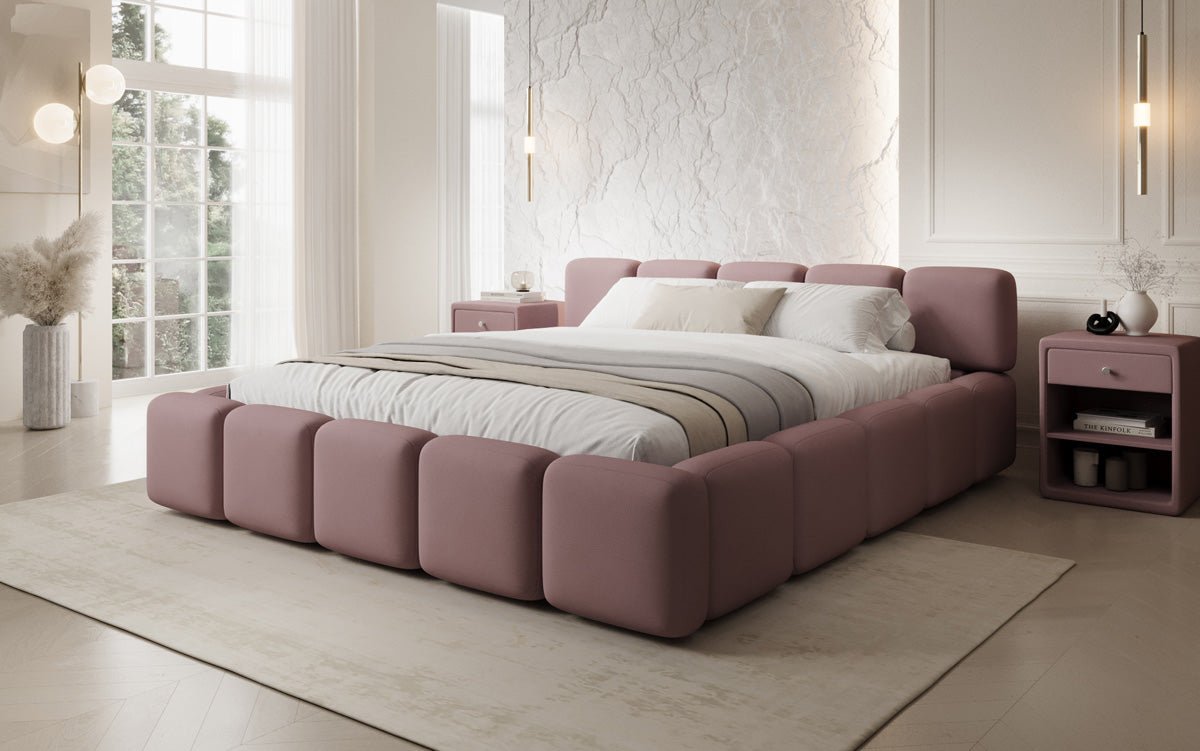 Lit rembourré design Giulia en Tissu avec espace de rangement