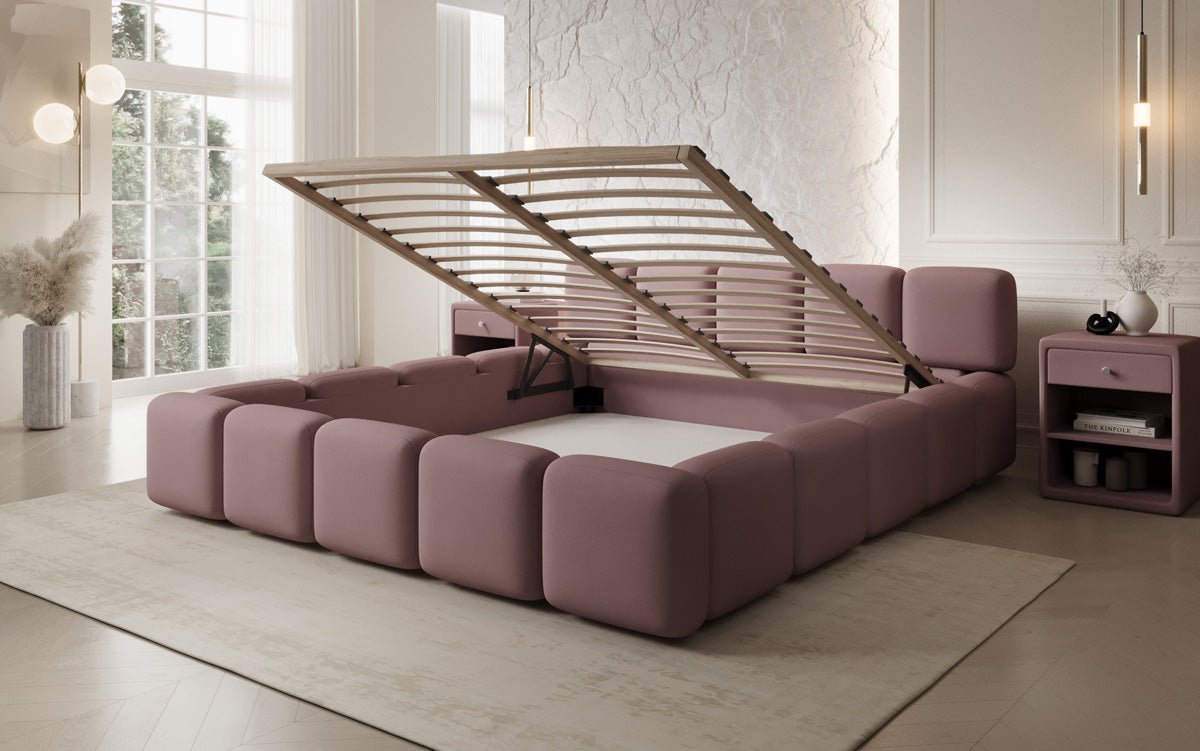 Lit rembourré design Giulia en Tissu avec espace de rangement