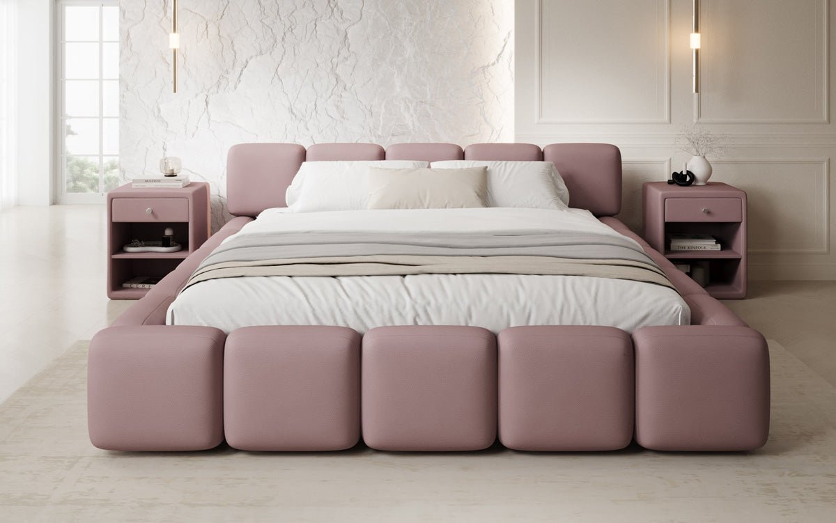 Lit rembourré design Giulia en Tissu avec espace de rangement