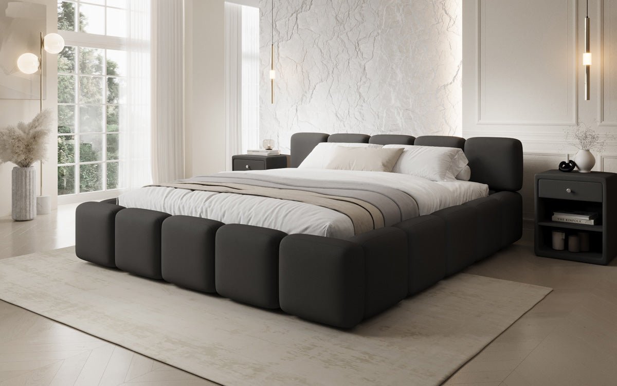 Lit rembourré design Giulia en Tissu avec espace de rangement