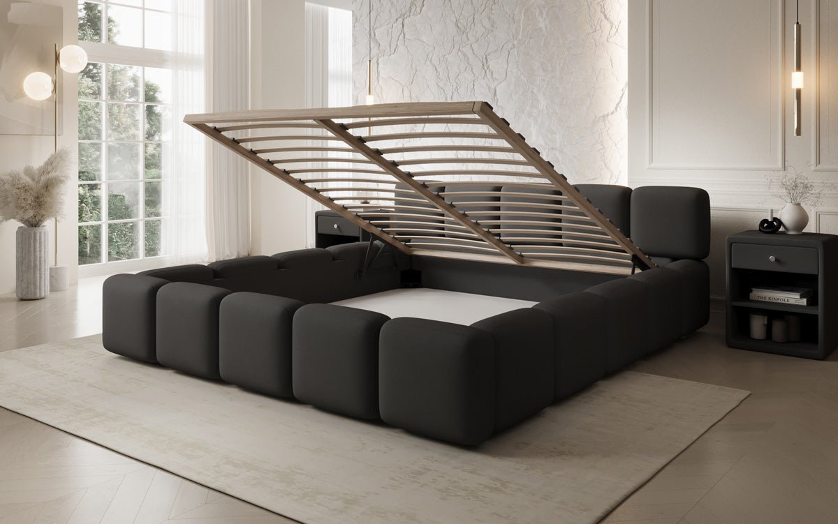 Lit rembourré design Giulia en Tissu avec espace de rangement
