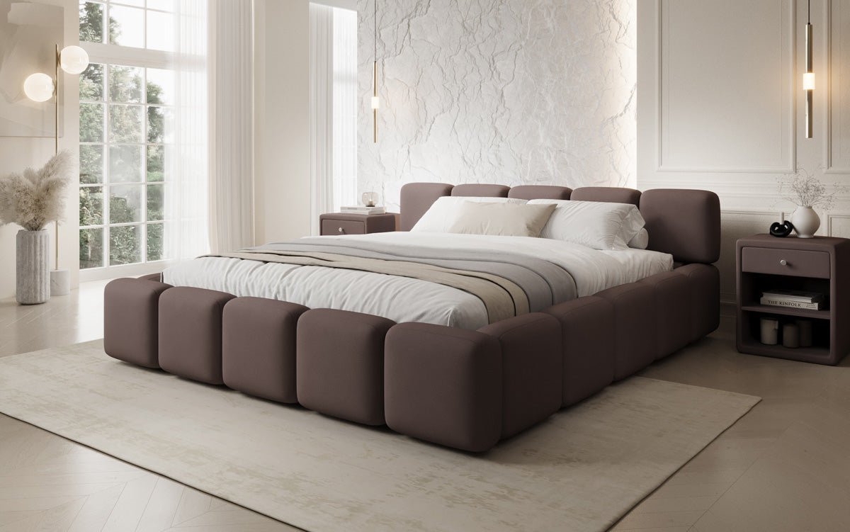 Lit rembourré design Giulia en Tissu avec espace de rangement