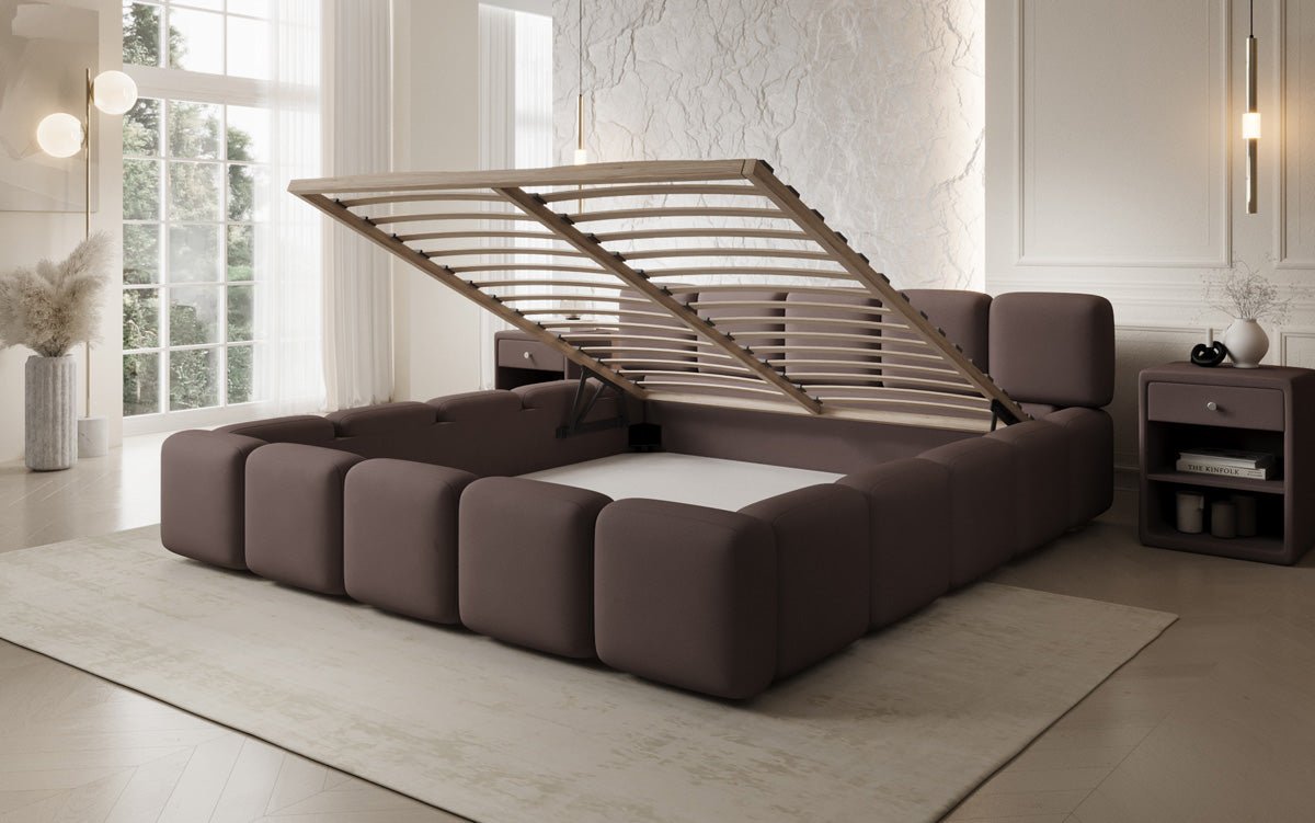 Lit rembourré design Giulia en Tissu avec espace de rangement