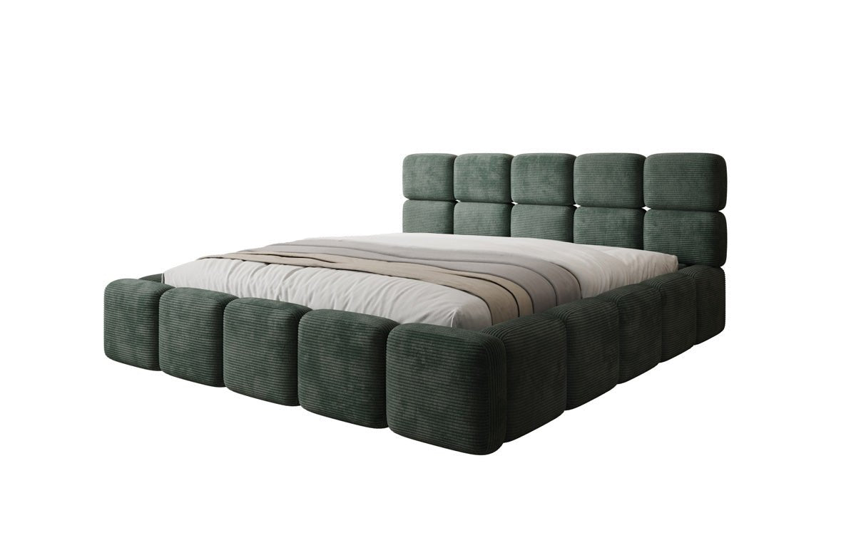 Lit rembourré design Matilda Côtelé avec espace de rangement