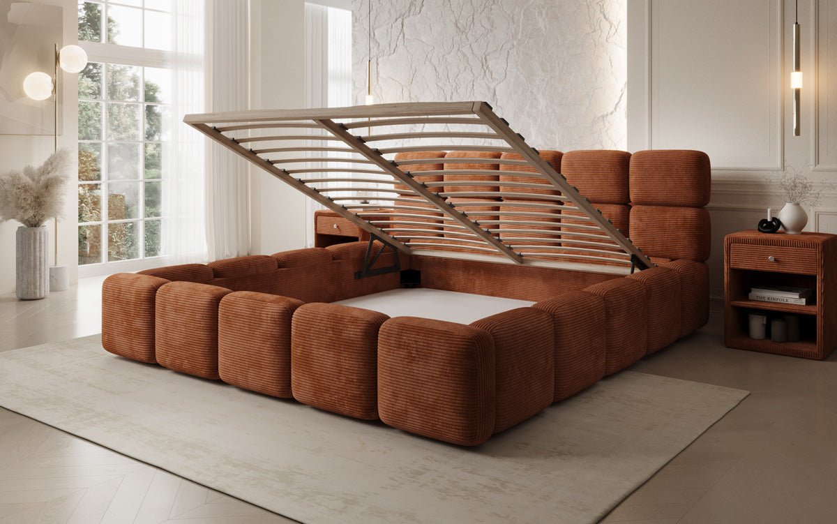 Lit rembourré design Matilda Côtelé avec espace de rangement