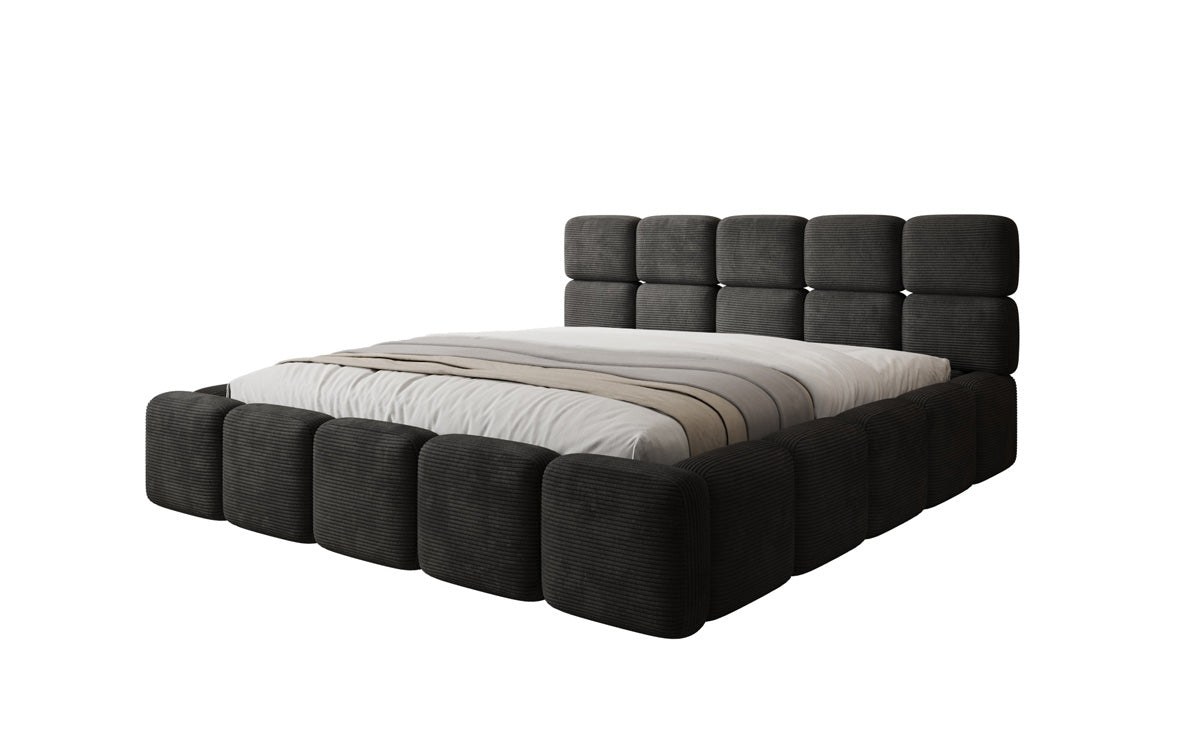 Lit rembourré design Matilda Côtelé avec espace de rangement