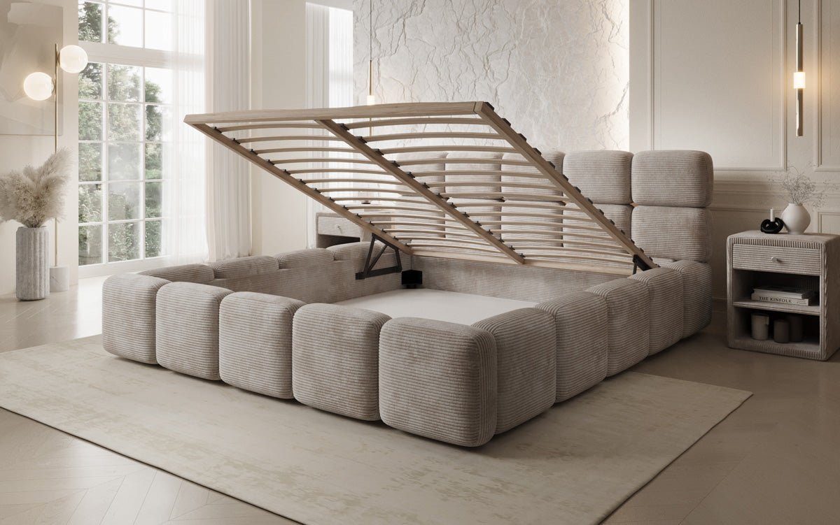 Lit rembourré design Matilda Côtelé avec espace de rangement