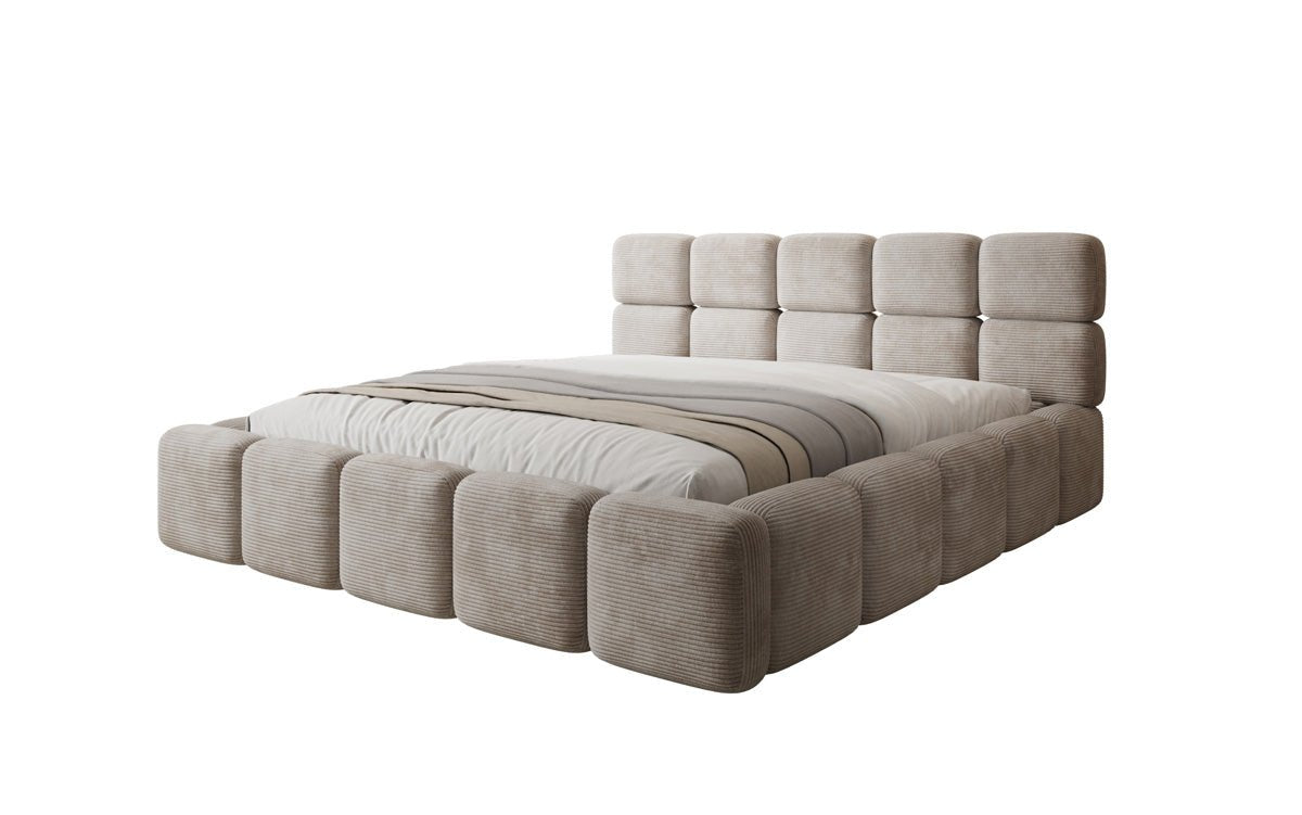 Lit rembourré design Matilda Côtelé avec espace de rangement