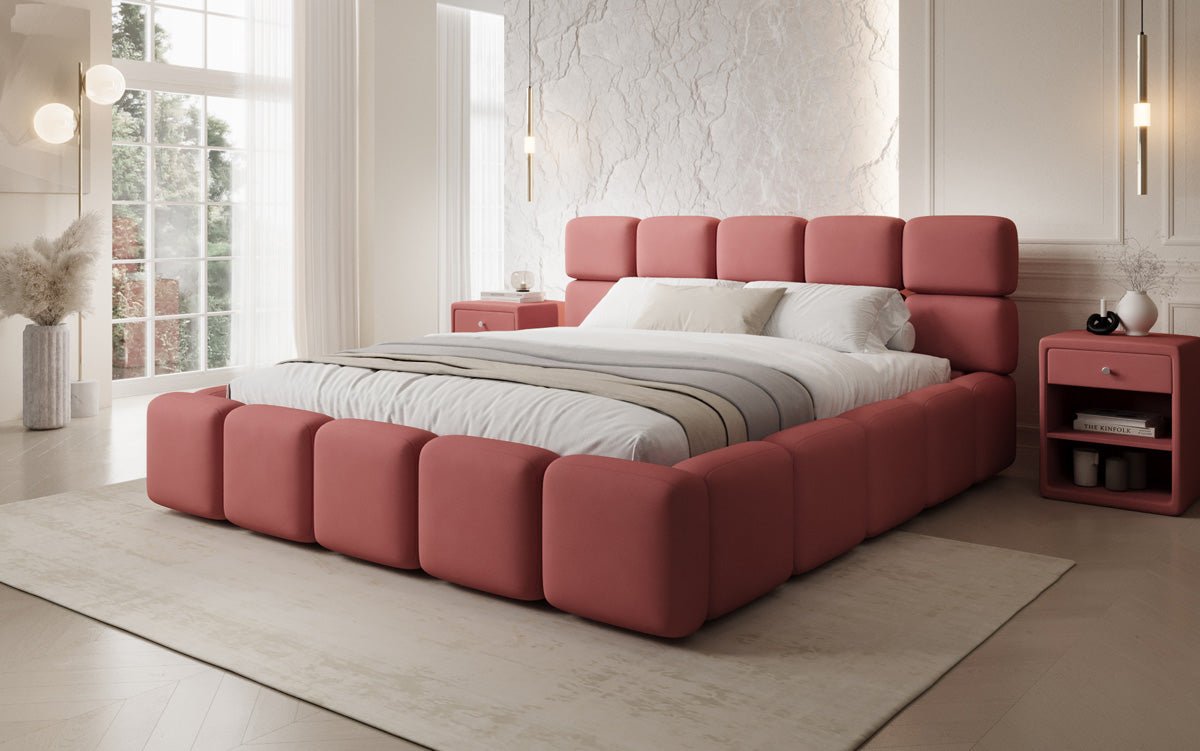 Lit rembourré design Matilda en Tissu avec espace de rangement