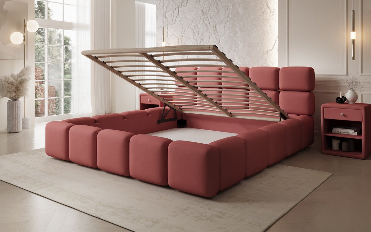 Lit rembourré design Matilda en Tissu avec espace de rangement