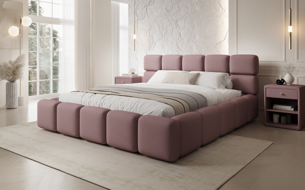 Lit rembourré design Matilda en Tissu avec espace de rangement
