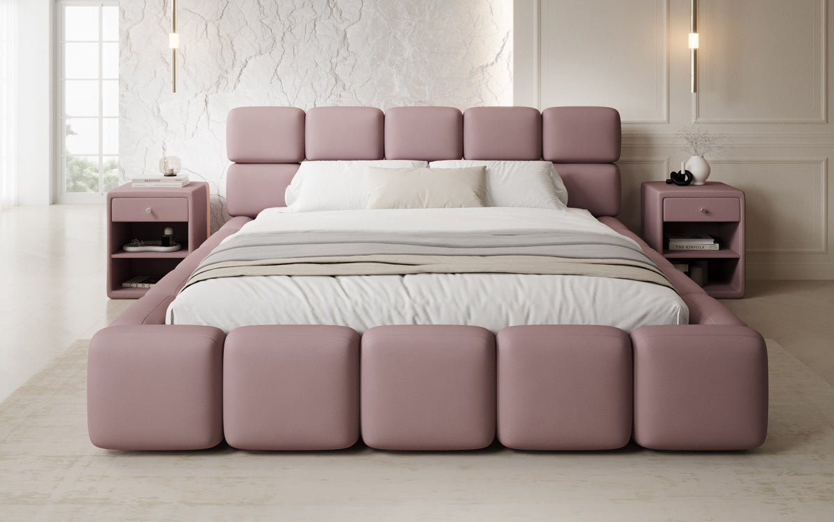 Lit rembourré design Matilda en Tissu avec espace de rangement