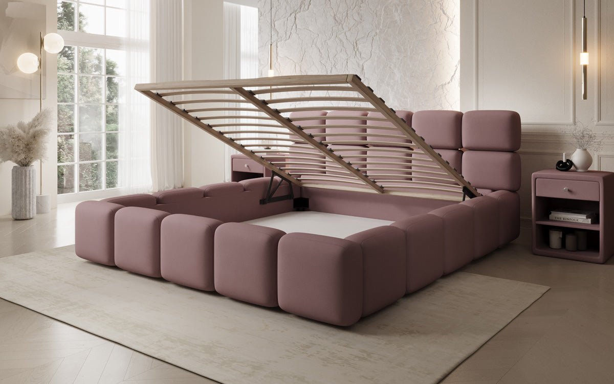 Lit rembourré design Matilda en Tissu avec espace de rangement