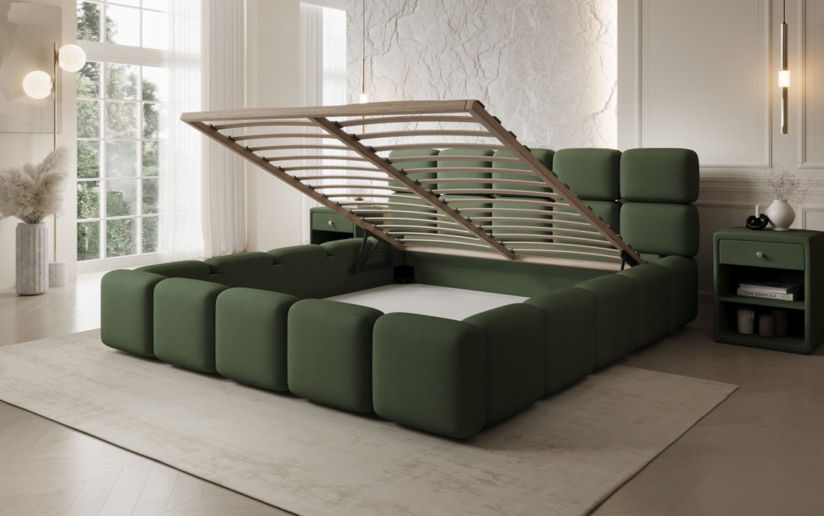Lit rembourré design Matilda en Tissu avec espace de rangement