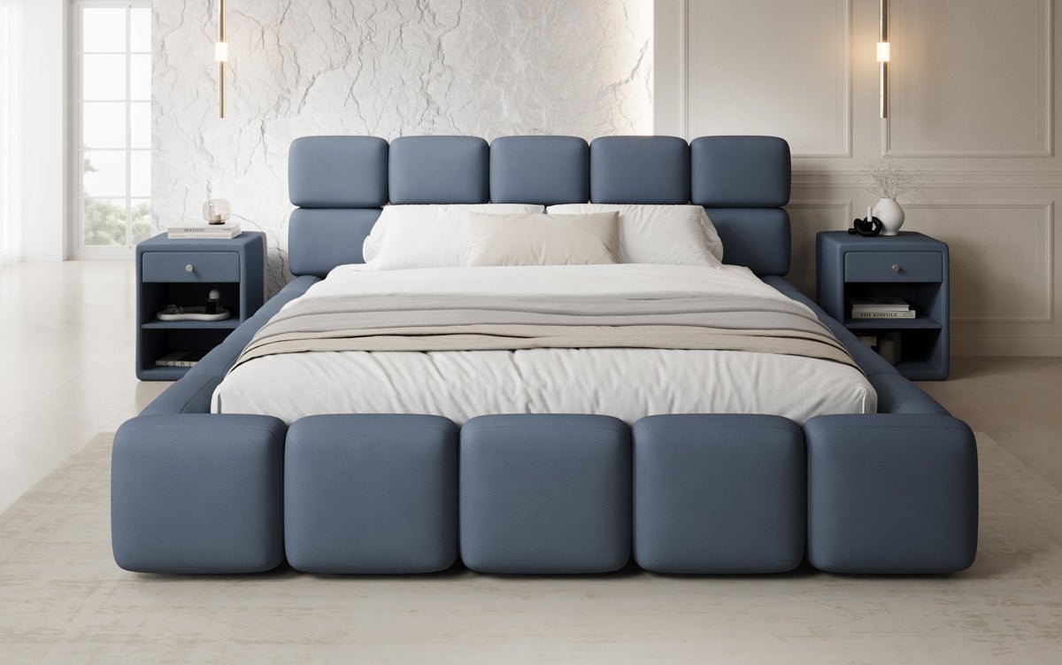 Lit rembourré design Matilda en Tissu avec espace de rangement