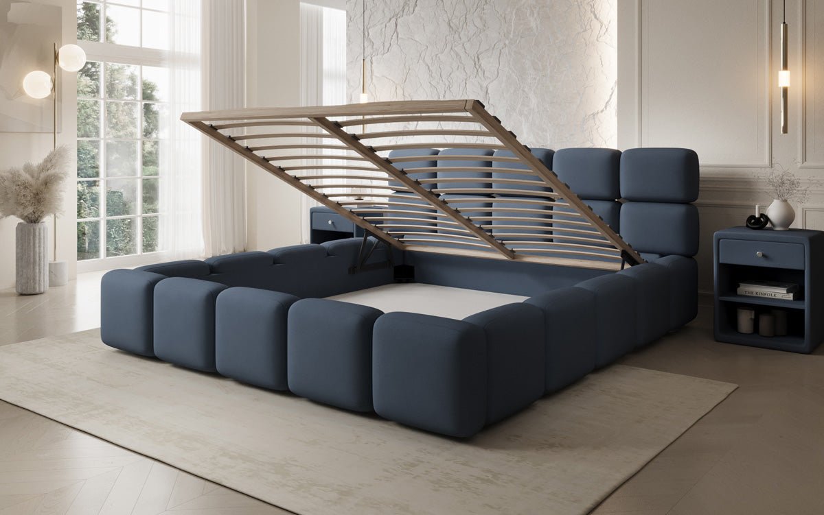 Lit rembourré design Matilda en Tissu avec espace de rangement