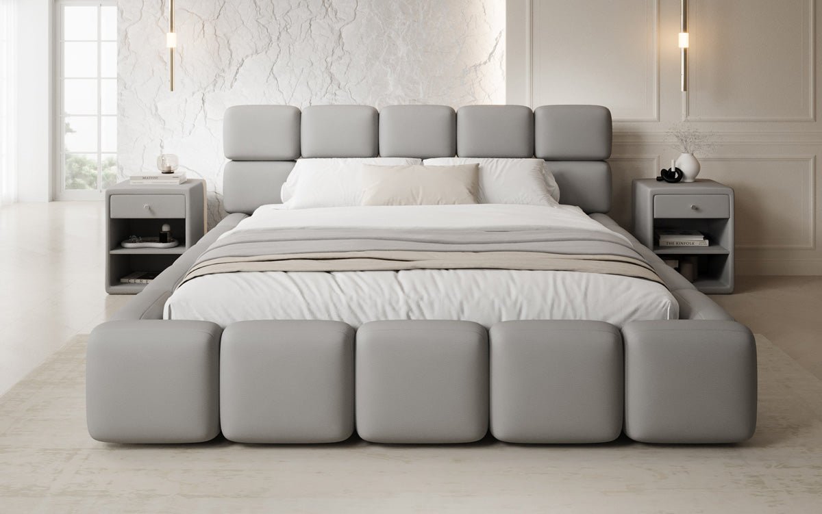 Lit rembourré design Matilda en Tissu avec espace de rangement