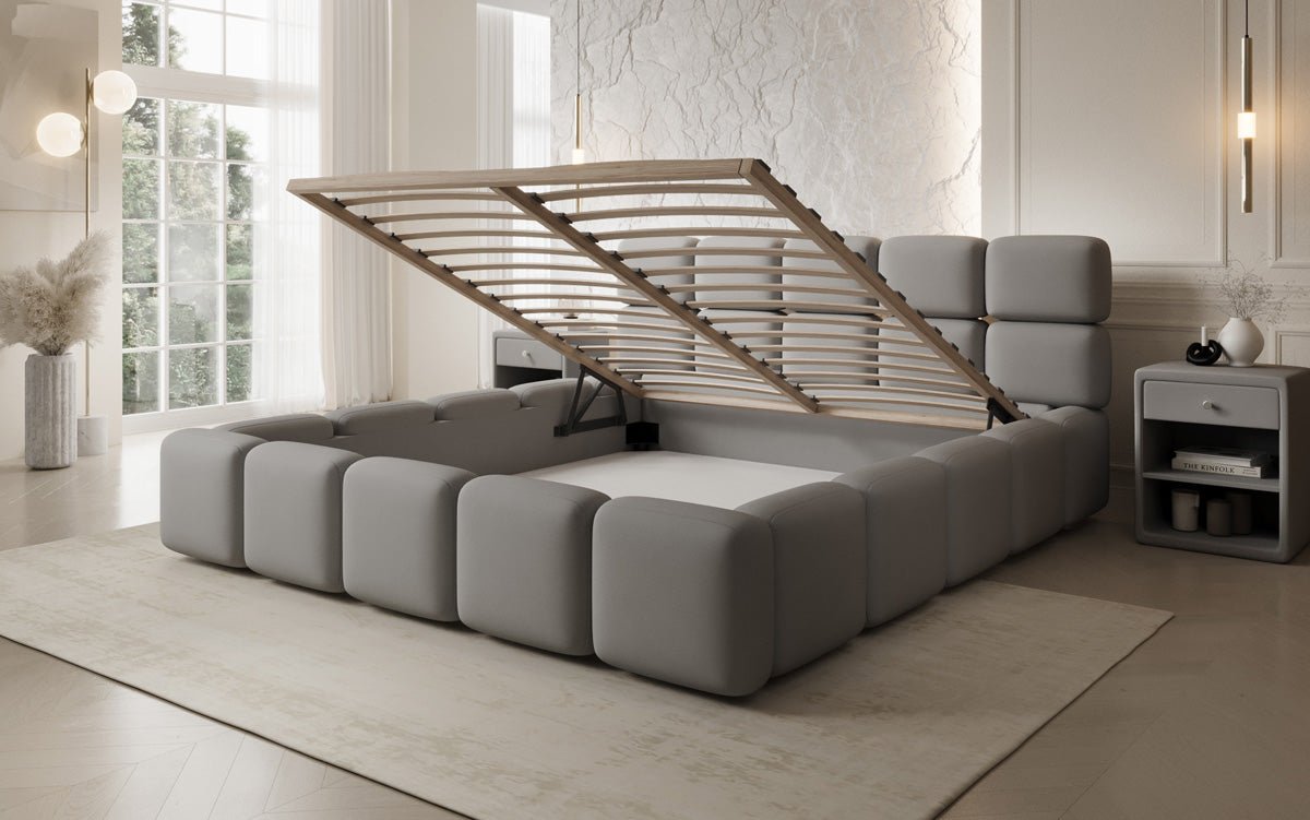 Lit rembourré design Matilda en Tissu avec espace de rangement