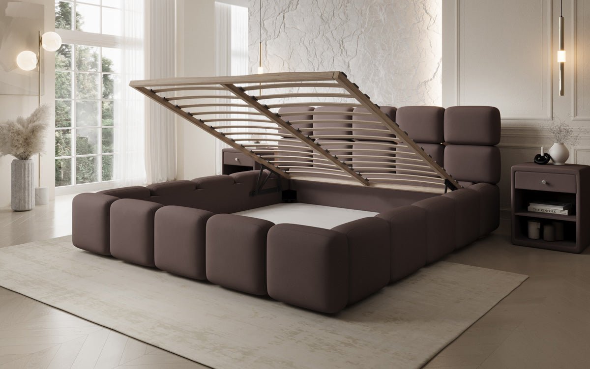 Lit rembourré design Matilda en Tissu avec espace de rangement